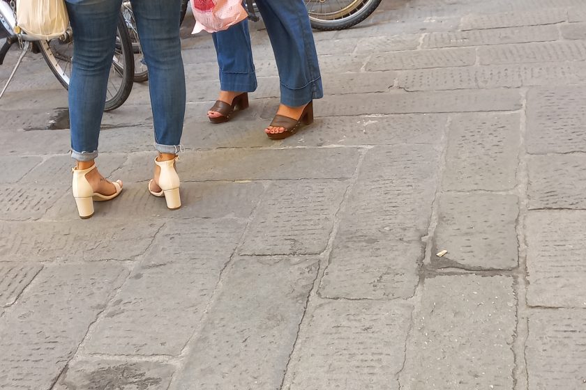 wooden mules in a street of an Italian city